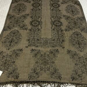 NEW Very soft stole. Light brown/khaki color with black flower woven design.